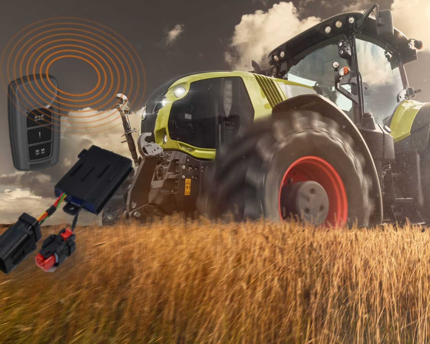 Traktor bei der Arbeit auf dem Getreidefeld Elektroniken TeraTron